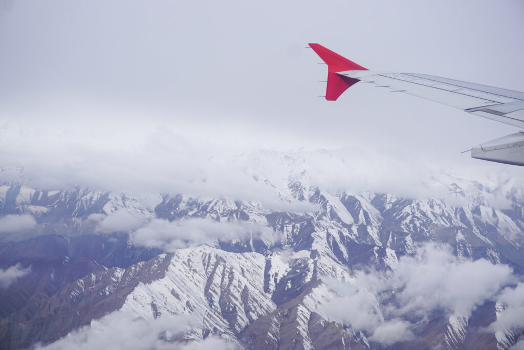 Himalayas, mountain range in india. take shoot from plane